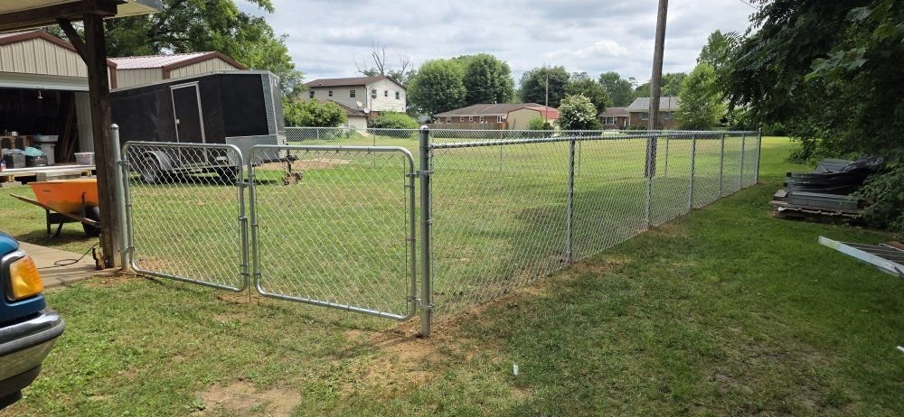 Chain link fence with a double gate